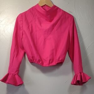 Vintage Pink Long Sleeve Circle Cuff Back Zip Top Women's Small Homemade